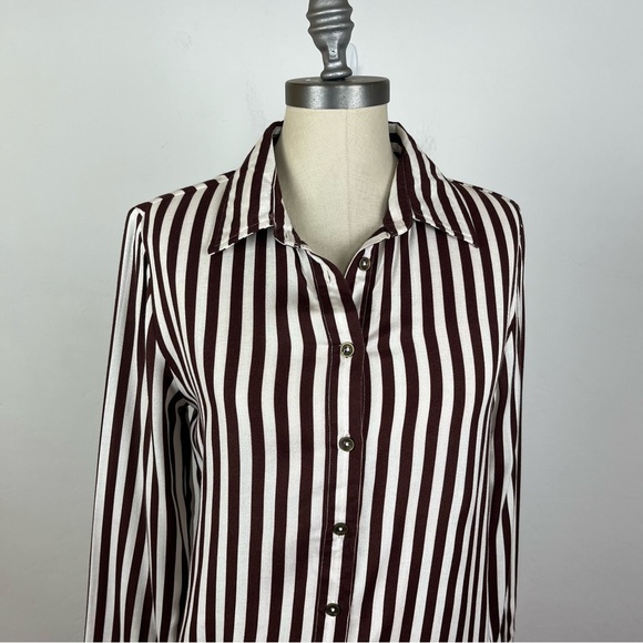 Jen’s Pirate Booty Brown Stripe Button Down Shirt - Picture 3 of 7